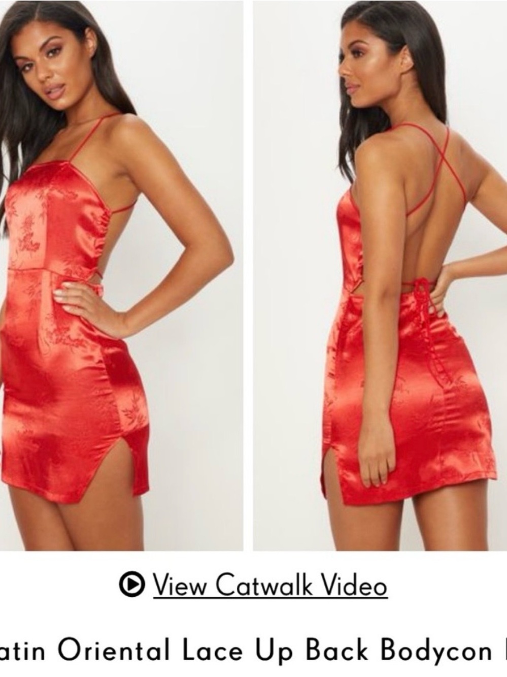 PrettyLittleThing Red Satin Lace-Up Back Mini Dress